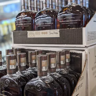 a display of bottles of liquor