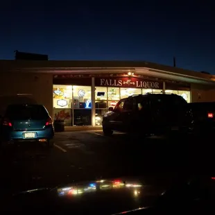 the outside of the store at night
