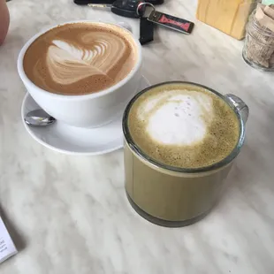 Expresso and muddy waters matcha latte