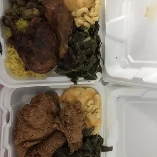 a meal in a styrofoam container