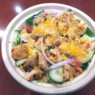 a bowl of chicken salad