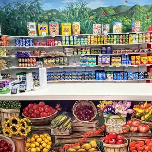 Our front counter! Happy to ring you up! Hand painted murals on our walls and the repainted front counter, by local SF artist!
