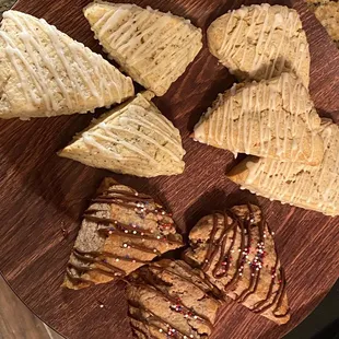 Caraway Lemon, Lemon Poppyseed, and chocolate Raspberry Scones