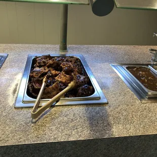 a variety of food items in a buffet