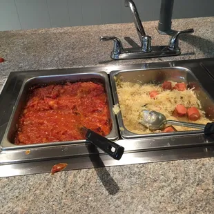 Stewed tomatoes, sausage and sauerkraut