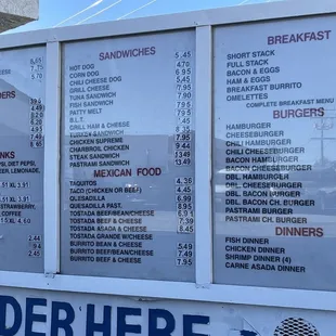 Drive thru menu as of 6/21/22