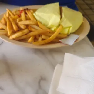 Tuna sandwich and fries with no salt