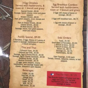 the menu for the restaurant