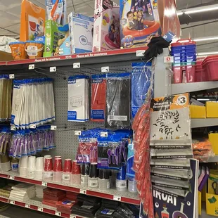 a store shelf with supplies for sale