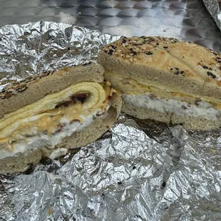 Bacon egg &amp; cheese on Everything  with Jalapeño cream cheese