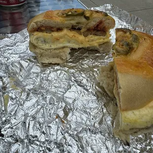 Sausage Egg &amp; cheese on jalapeño cheddar