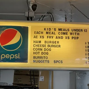 Menu as of April 2023