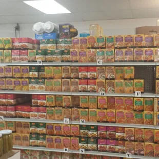 shelves of food in a grocery store