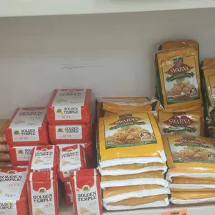 a shelf full of food items