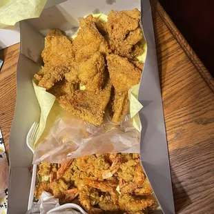 Fried cat fish and fried shrimp