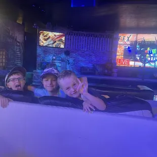 Kids settling into their couches for the evening.