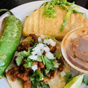 Al pastor soft taco and Hard shell chicken taco (with homemade tortillas!)