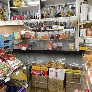 shelves full of food items