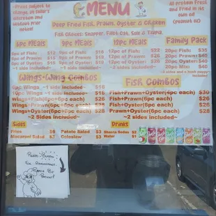 Menu on ordering window