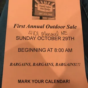 Family Indoor Flea Market is having their First Annual Outdoor Sale tomorrow 10/29/17 starting at 8am!!