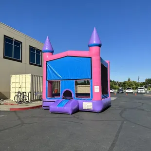 Church bounce house setup