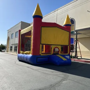 Church bounce house setup