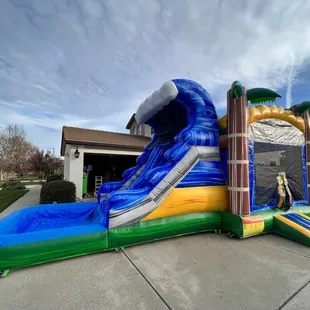 Tropical Bounce House with Water Slide and Pool - can be used both wet or dry