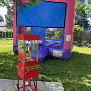 Pink Castle Bounce House with Popcorn Concession Stand