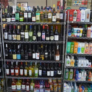 a variety of bottles of alcohol