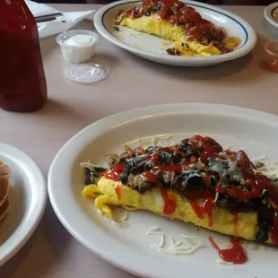 Omelet and pancakes on point