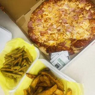 Pizza ... wedge fries &amp; fried green beans