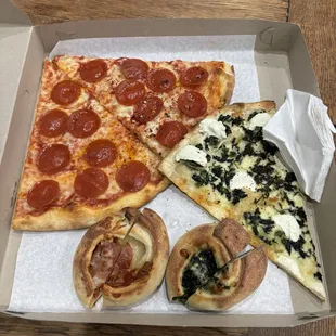 Pepperoni and Spinach Pizza and Knots