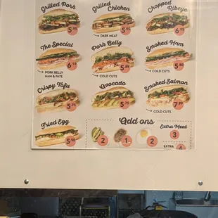 Menu for banh mi