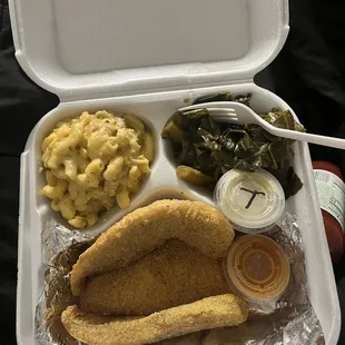 Tilapia mac &amp; cheese and greens
