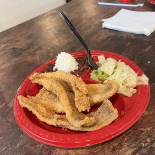 Catfish, cabbage, Red Beans and Rice....simple delish