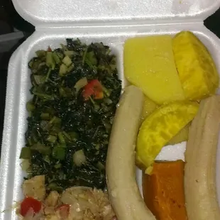 callalou, saltfish &amp; cabbage with food.