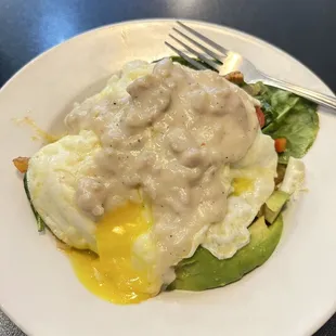 Veggie breakfast bowl with a side of sausage gravy