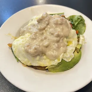 Veggie breakfast bowl with a side of sausage gravy