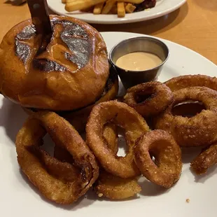 My burger and onion rings