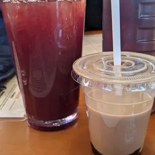 Fresh chocolate milk and fresh berry tea