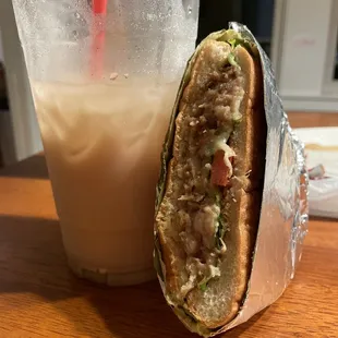 Carnitas torta and horchata