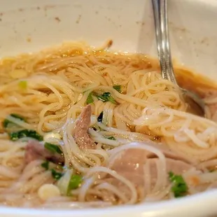 a bowl of noodles and meat