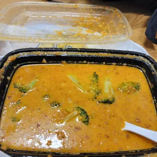 broccoli soup in a plastic container