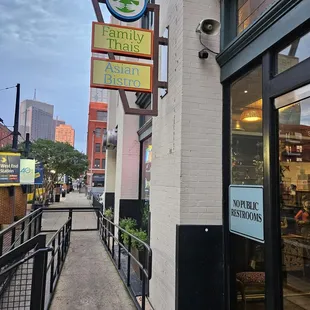 Outside of restaurant (you can't drive up to the front bc the train track in front)