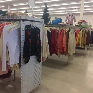 Clothes, well organized and wide selection.