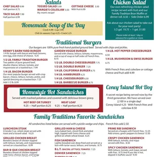 the menu for the family tradition