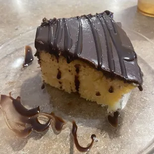 a piece of cake on a glass plate