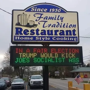 This restaurant doesn't want any Democrats to spend their money their. Ever. Not a penny. Please respect their wishes.