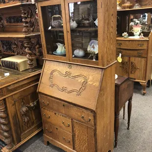 Small Tiger Oak secretary cabinet