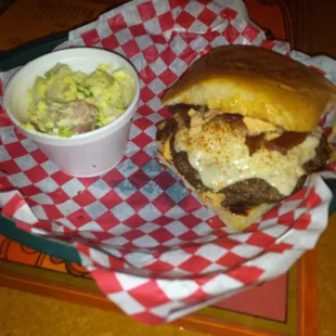 Bonfire burger and potato salad